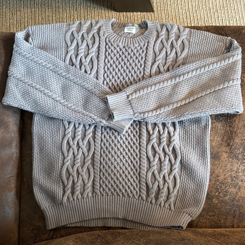 Aritzia Light Brown Cable Knit Crewneck Sweater